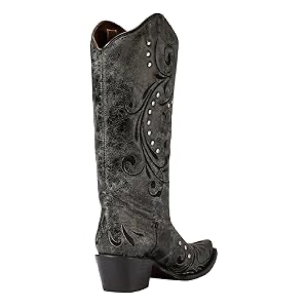 New Corral Boots Women Embroidery Western Leather Mid Calf Cowboy Black Gray 5.5 - Picture 5 of 8